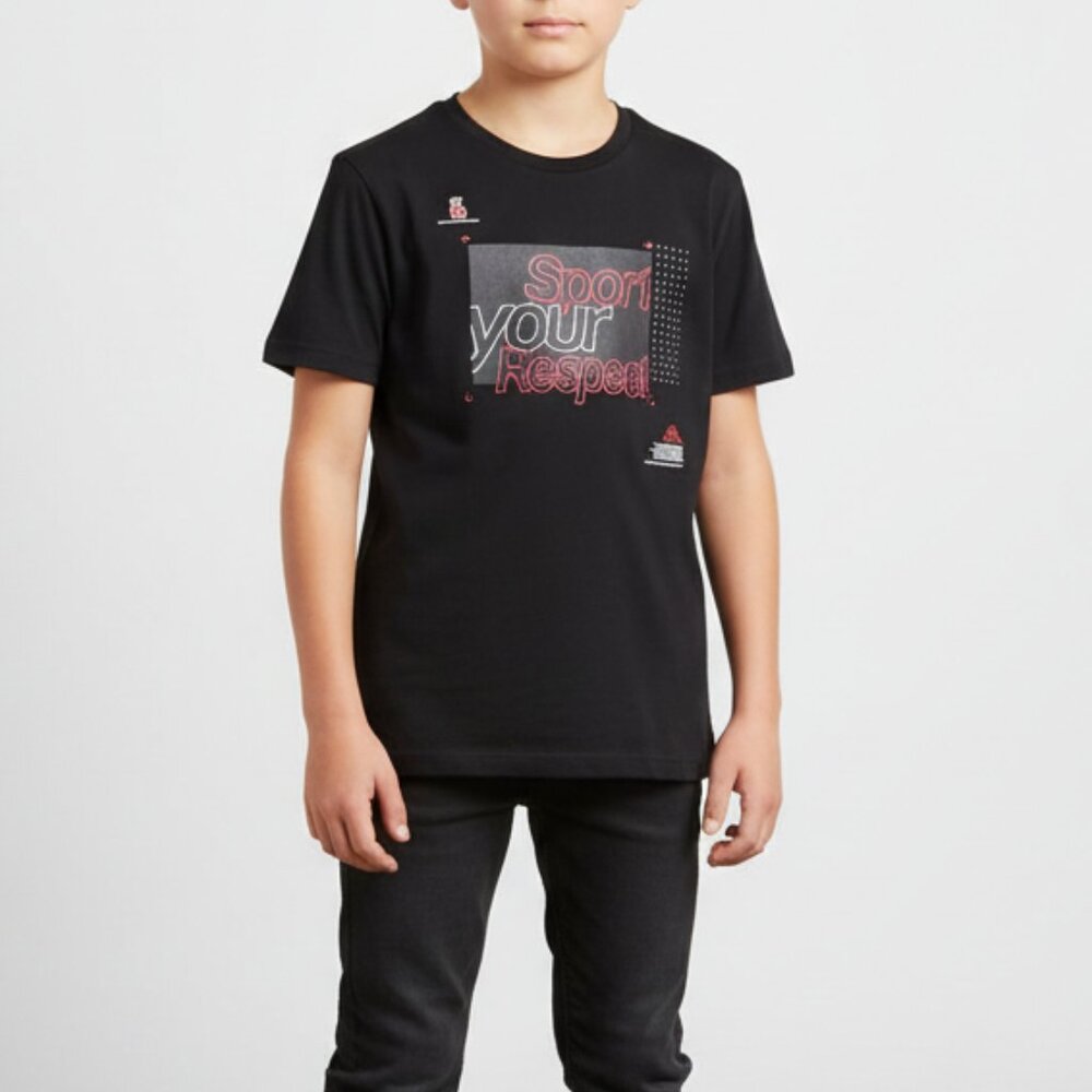 Kappa T-Shirt Boys Short Sleeve‎ Crew Neck Sport Your Respect Logo Black Size XL